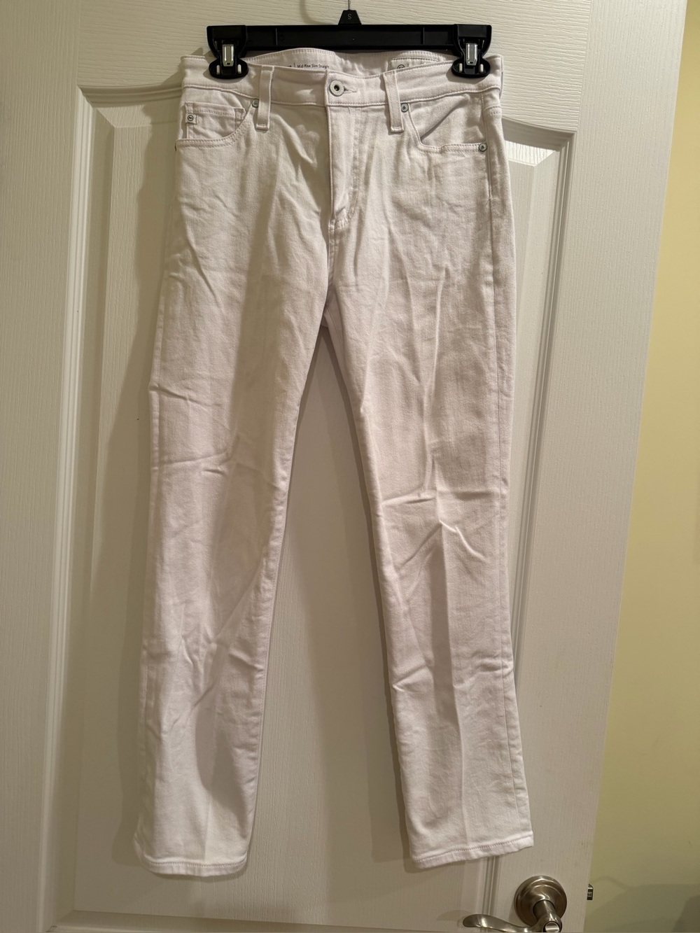 AG mid rise slim straight white jeans